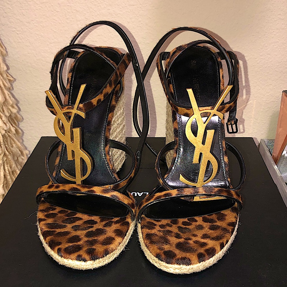 Laurent Leopard Print Cassandre Espadrille Logo Wedges